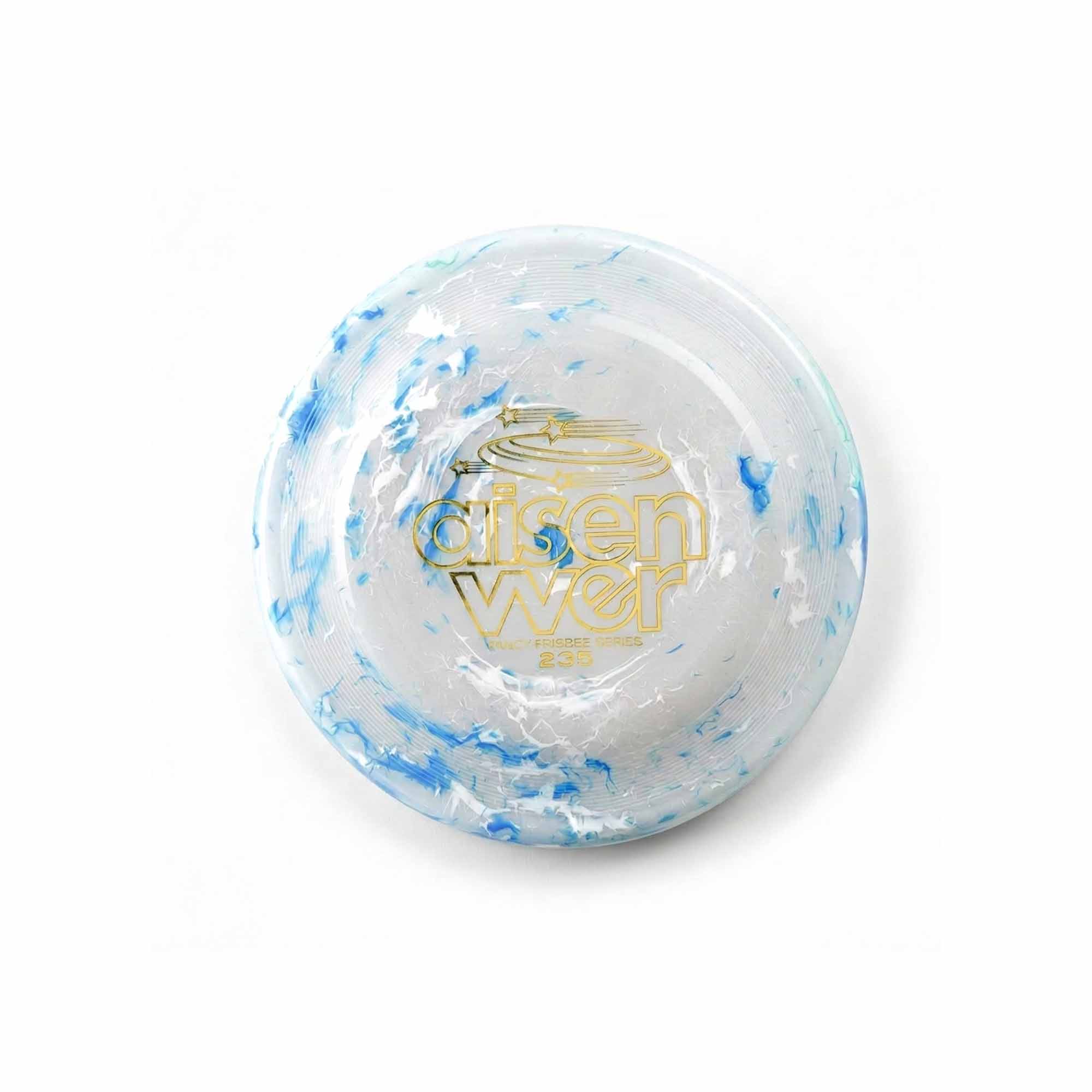 Close-up of frisbee dog toy showing premium PE material, anti-slip line for better grip, and odor-free safe design – boosts flight stability