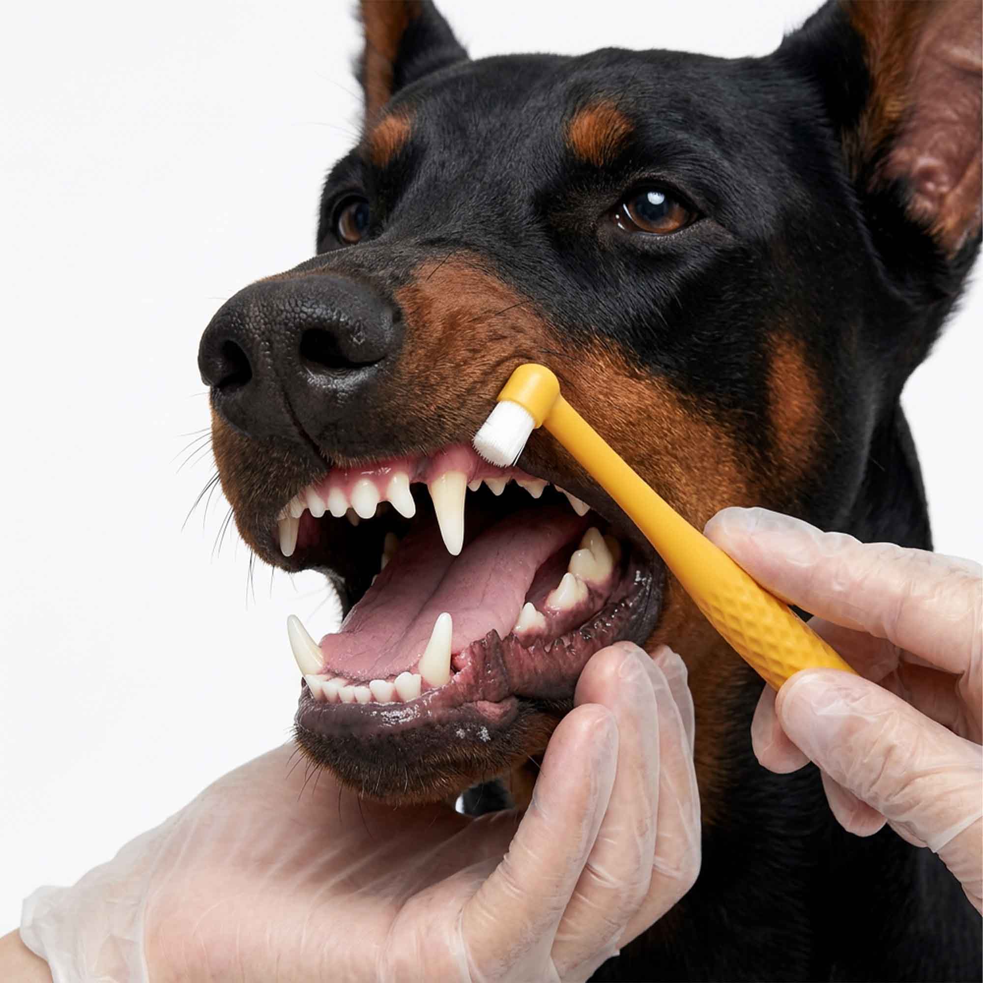 Gentle front teeth and gum cleaning with rounded-tip dog toothbrush – soft silicone bristles massage gums and remove plaque safely