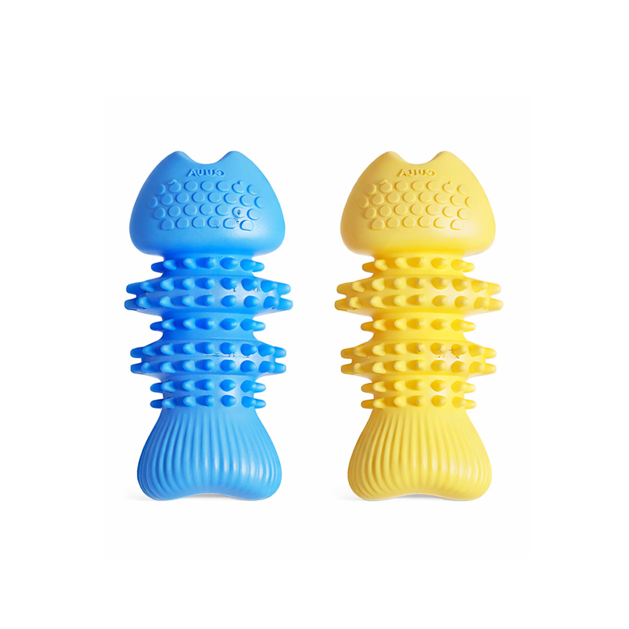 Durable squeaky fish bone dog chew toy in three colors – high-quality TPR dental cleaner with soft spikes by PetsFave