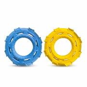 Durable TPR dog frisbee ring toy in blue and yellow – textured nubs for dental cleaning and heavy chewers by PetsFave
