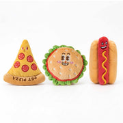 Cute pizza, burger, and hot dog plush dog toys – soft squeaky plush for chewing, snuggling, and interactive play by PetsFave