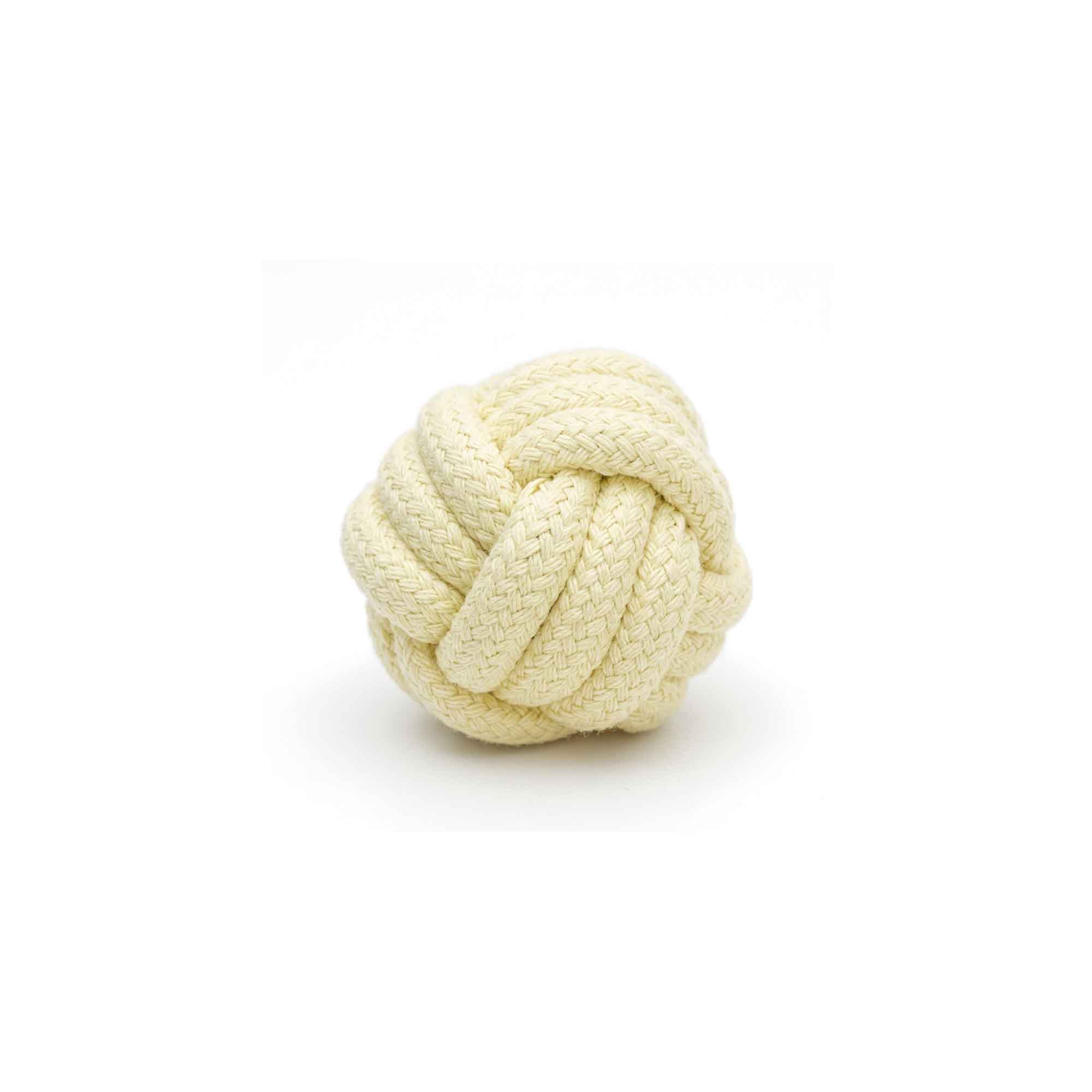 Cream knotted rope ball dog toy – high-quality polyester knots ball perfect for fetch, tug-of-war, and gentle chewing