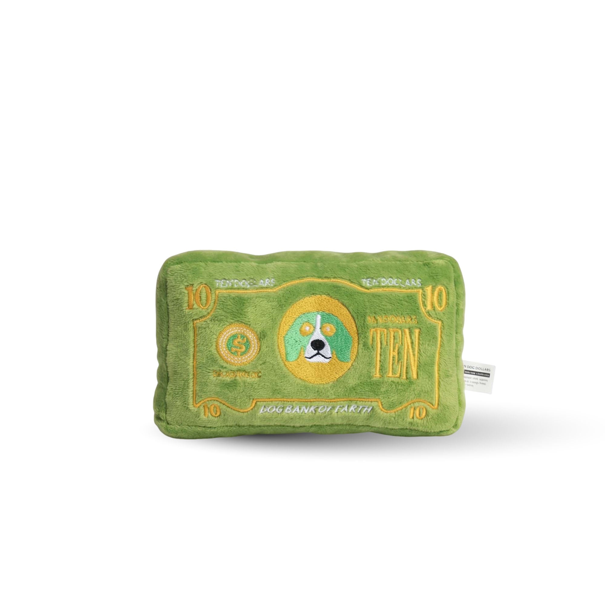 Plush Dollar Dog Toy shaped like a dollar bill, soft cuddly money-themed plush toy for dogs
