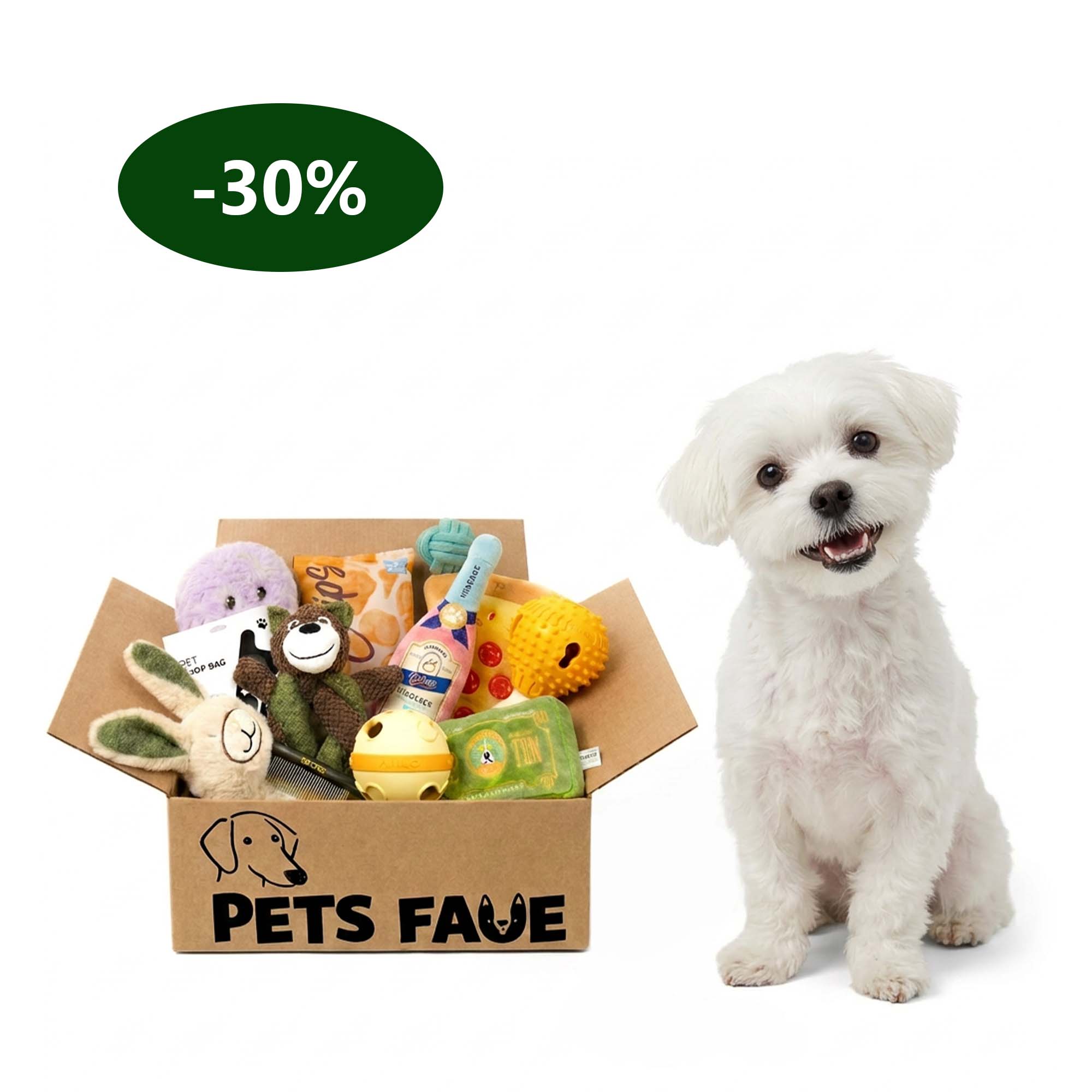 Complete puppy toy gift box with plush toys, interactive toys, and enrichment accessories designed for happy everyday play