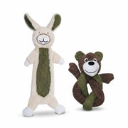 Squeaky bear/rabbit plush dog toy in faux rabbit fur and linen – soft, comforting snuggle toy with built-in squeaker for emotional security by PetsFave