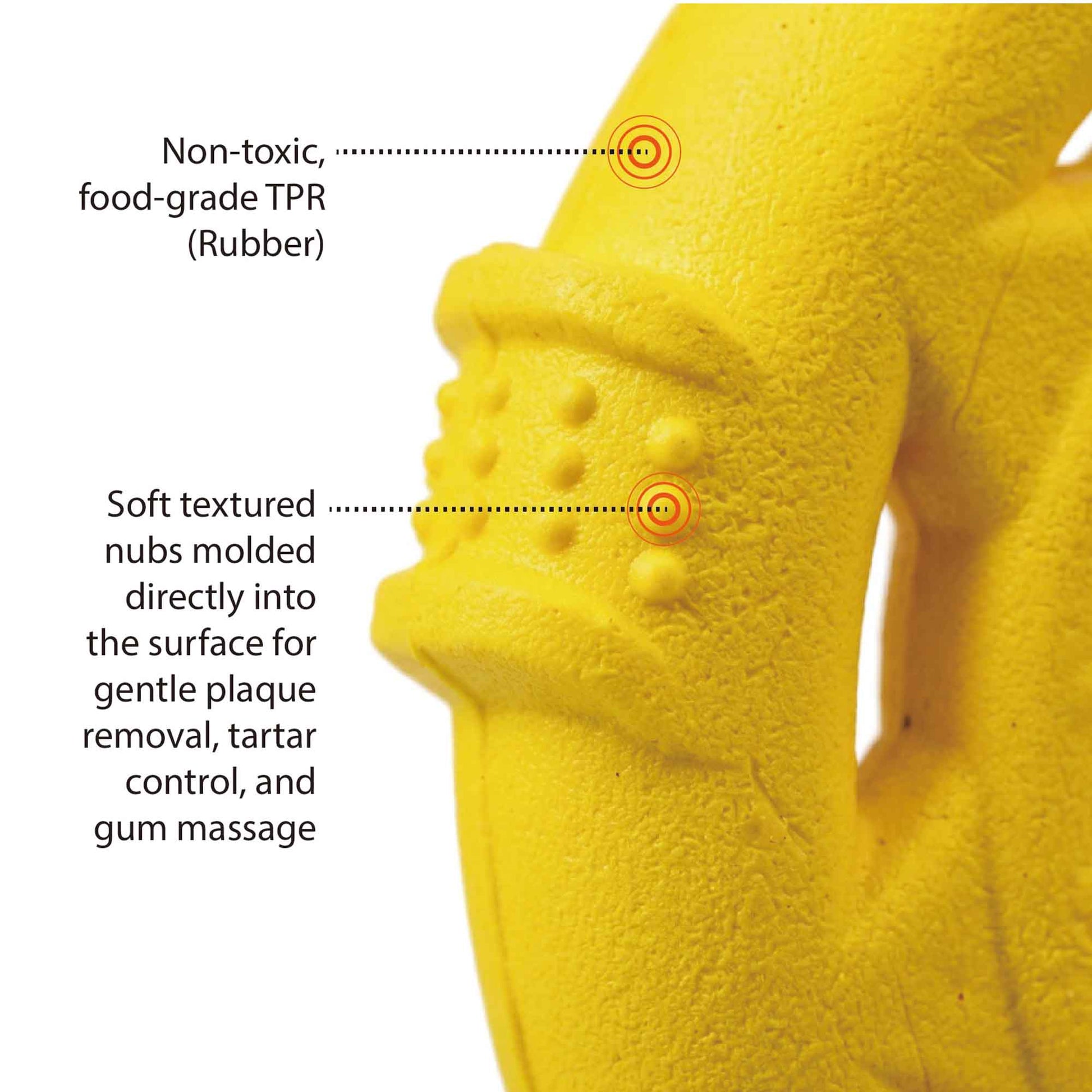 Material close-up of durable non-toxic TPR dog frisbee ring – textured nubs for tartar control and safe heavy chewing